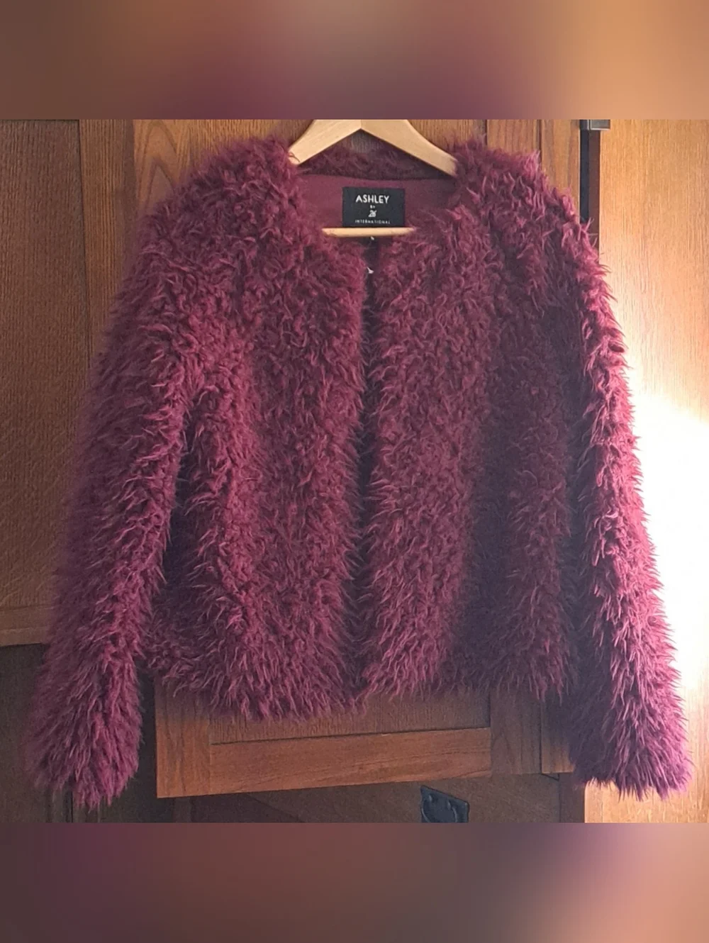 Ashley By 26 Maroon Shaggy Faux Fur Jacket - Fluffy Y2K Mob Wife Coat - Size S